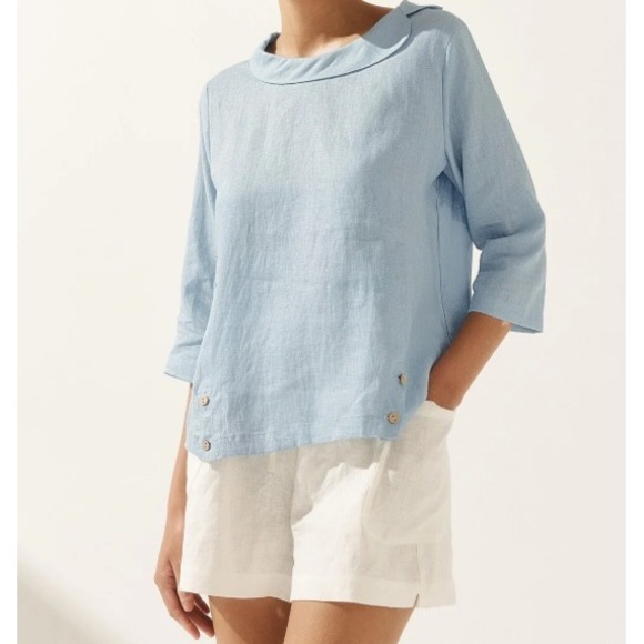 Lintico Top Medium Laura Linen Gingham Minimalist Lagenlook Boxy Coastal Beach - Picture 3 of 8